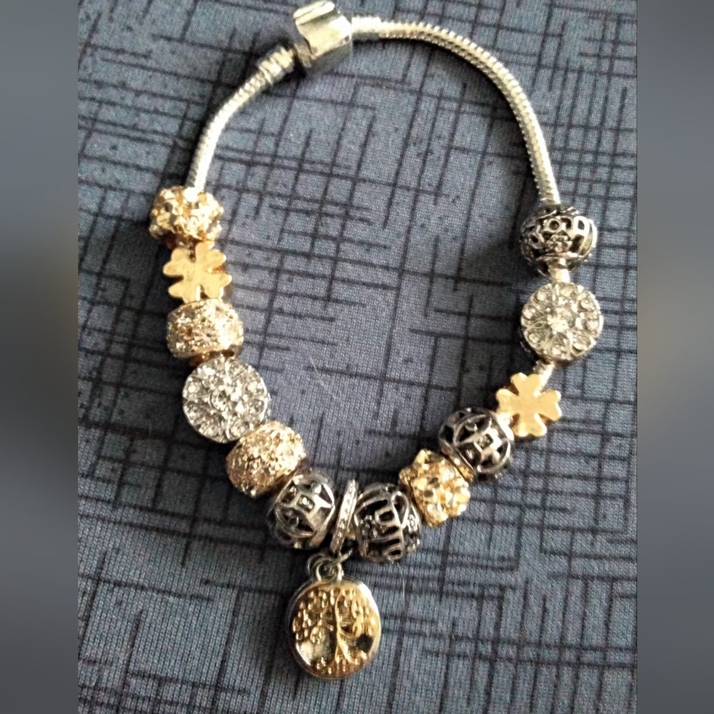 Elegant Tree Of Life Silver and Gold Charm Bracelet